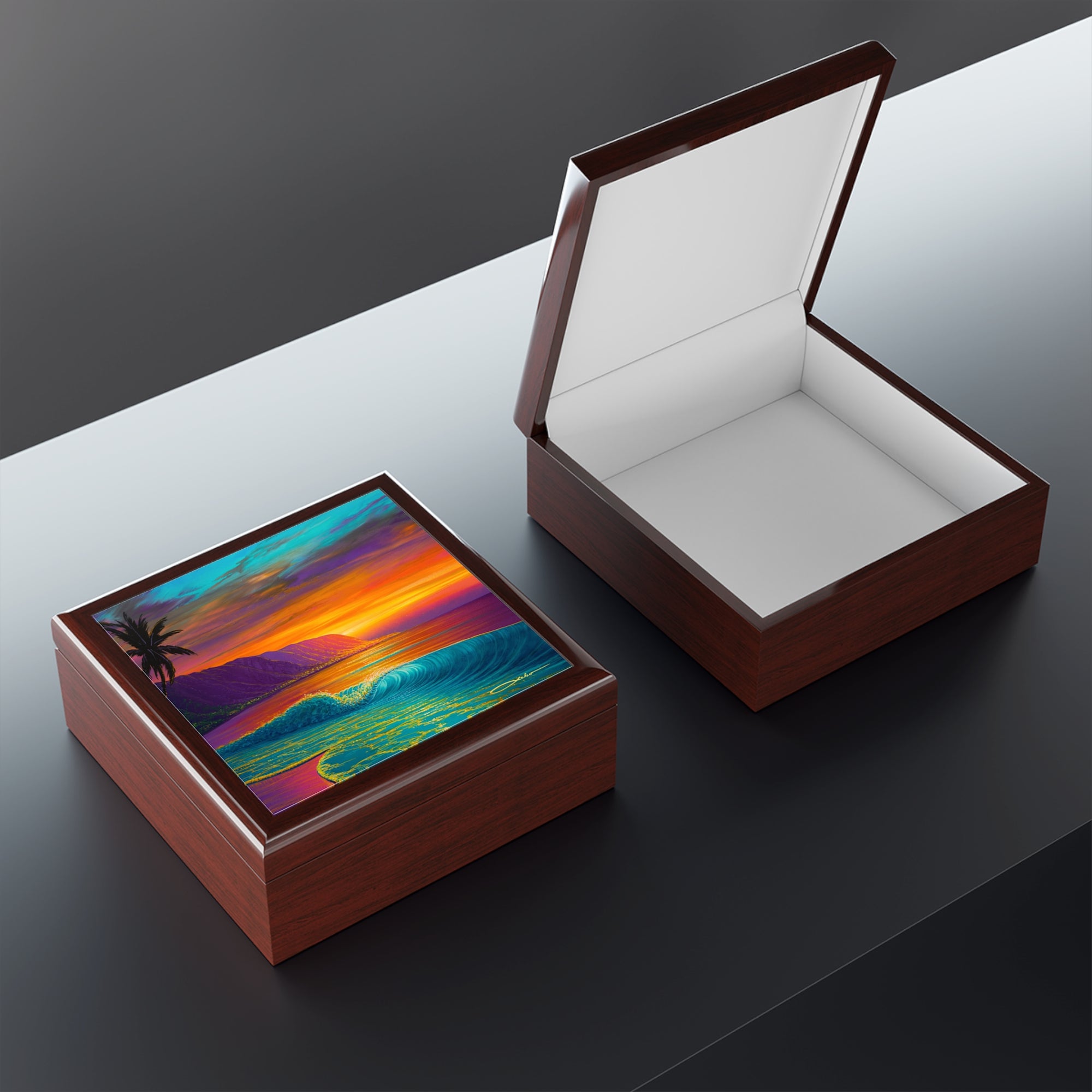 "Mokuleia Sunset" Jewelry Box — Tropical Beach Keepsake Box