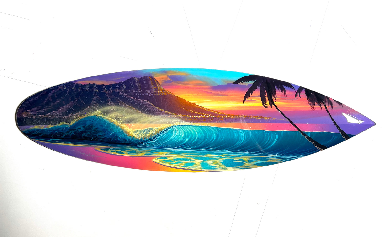 “ Diamond Head Glory" Original Painting on 24” Mini Surfboard with Epoxy