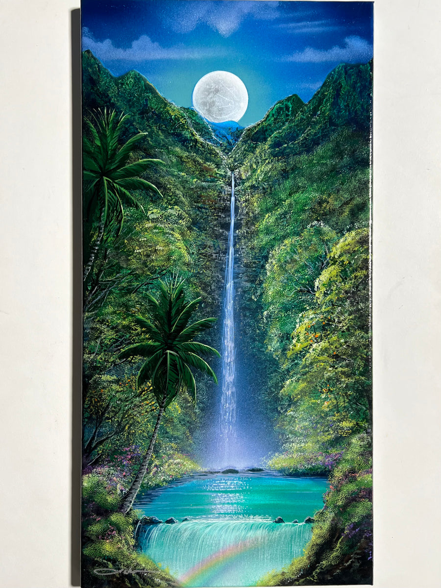 “ Moonlight At Sacred Falls” " Original Painting on 12” x 24”
