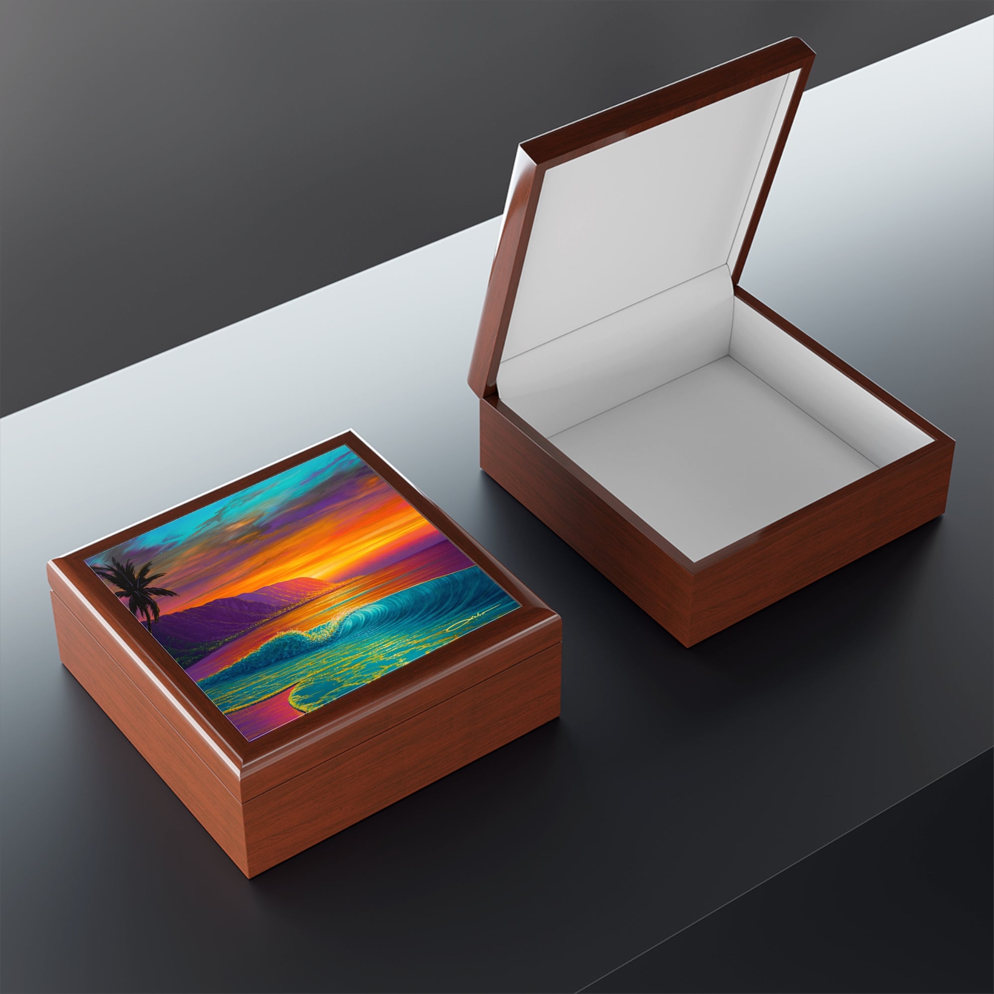 "Mokuleia Sunset" Jewelry Box — Tropical Beach Keepsake Box