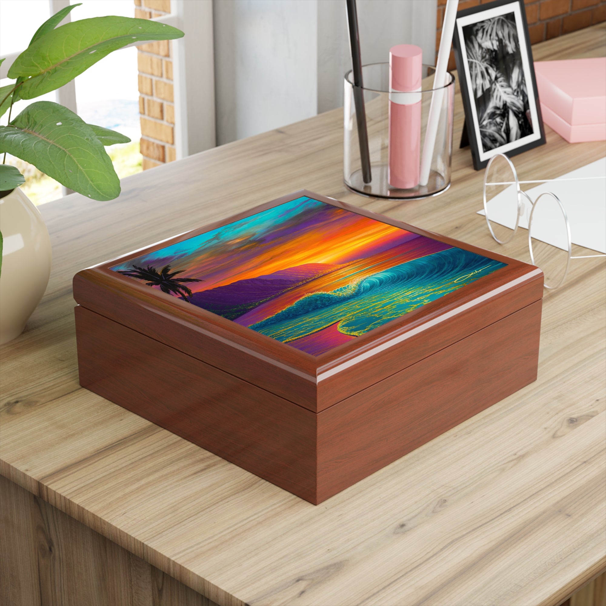 "Mokuleia Sunset" Jewelry Box — Tropical Beach Keepsake Box