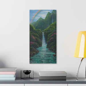 "Gaden Of Sacred Falls" Stretched Canvas Print