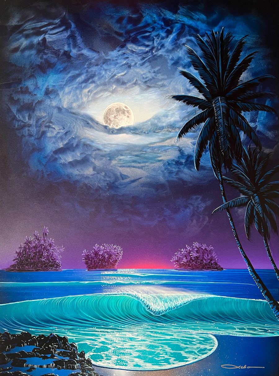 “Island Moon” Original Painting on 18” x 24” wood panel