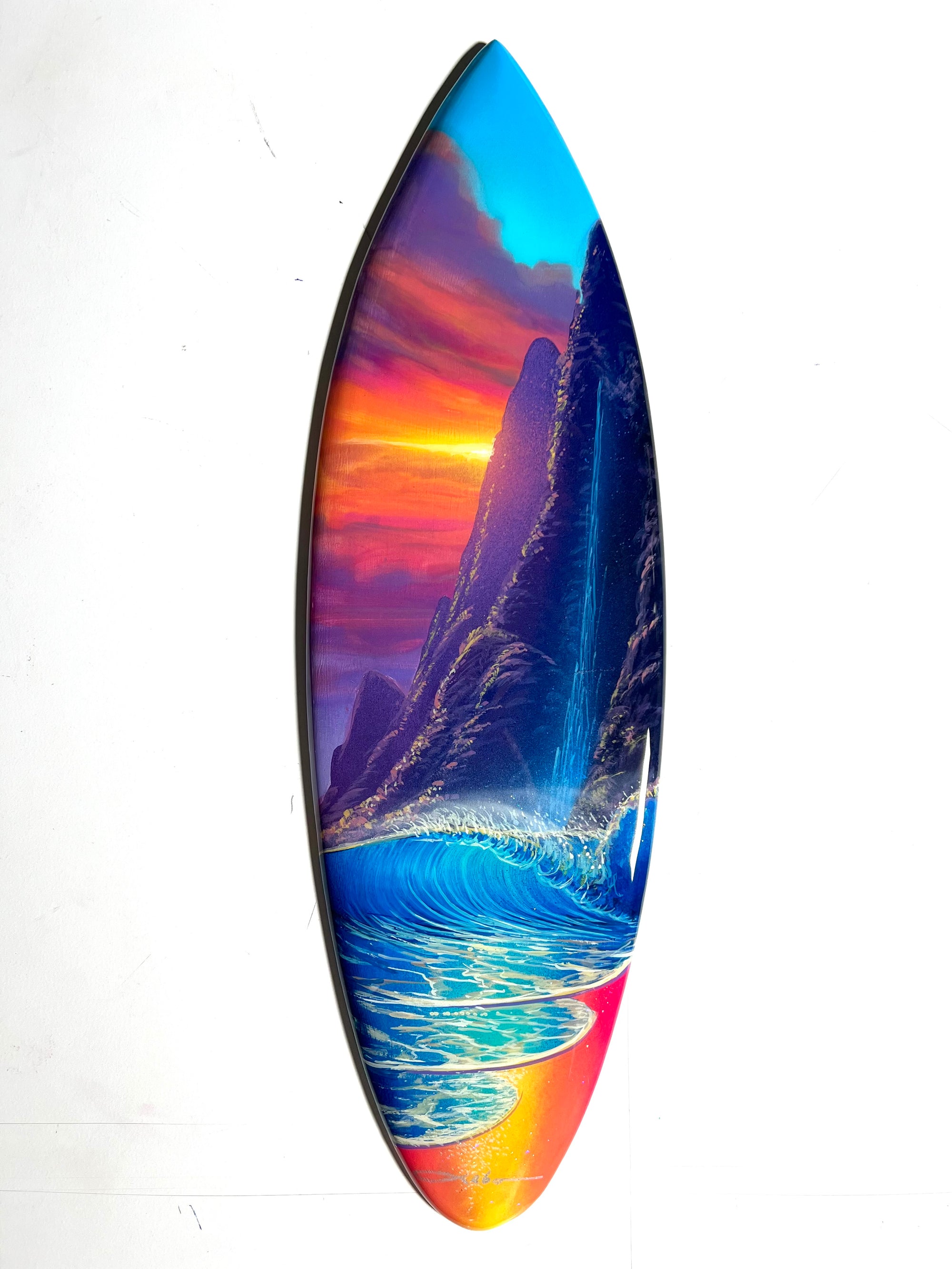 Island Melody ” Original Painting on 24” inch mini Wooden Surfboard with Diamond Dust & Epoxy Finish