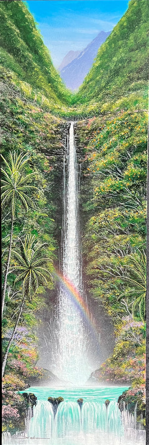 “Rainbow at Sacred Falls" Original Painting 12” x 36” canvas