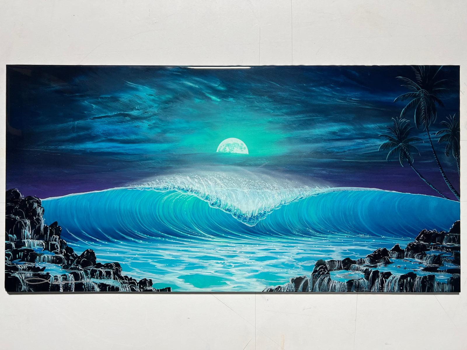 “Moonlit Shark’s Cove" Original Painting on 12” x 24”
