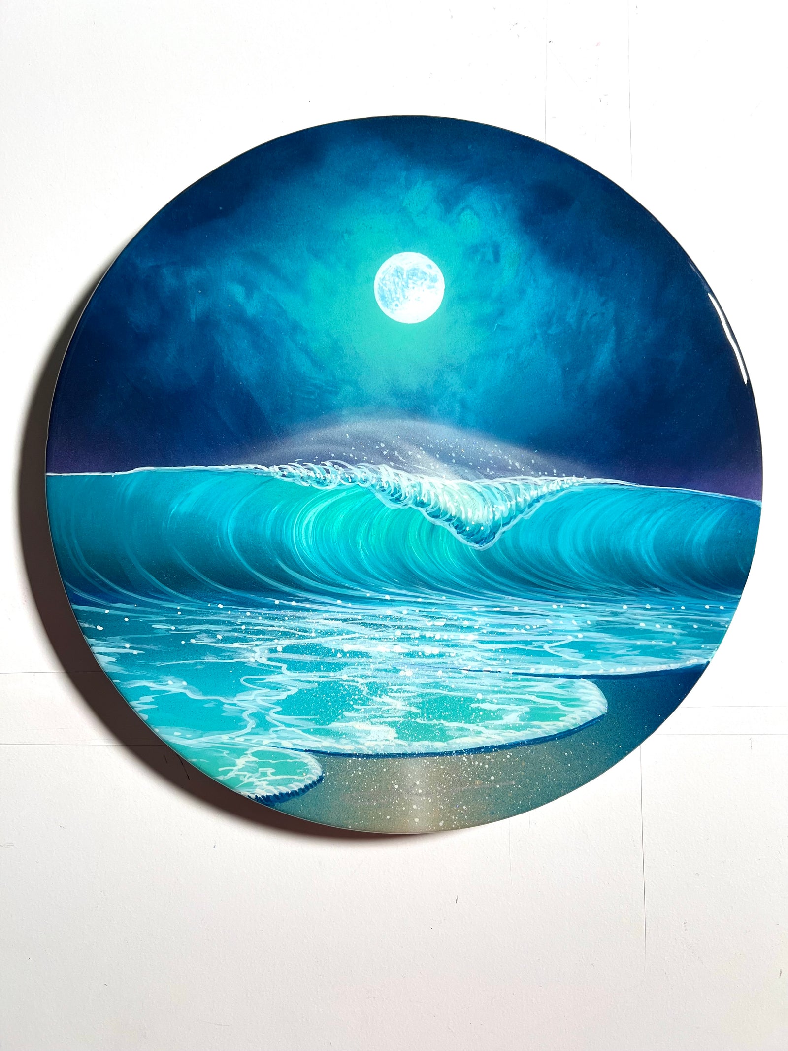 “ Royal Moon”  Original Painting on 12” round wood panel w/ epoxy finish