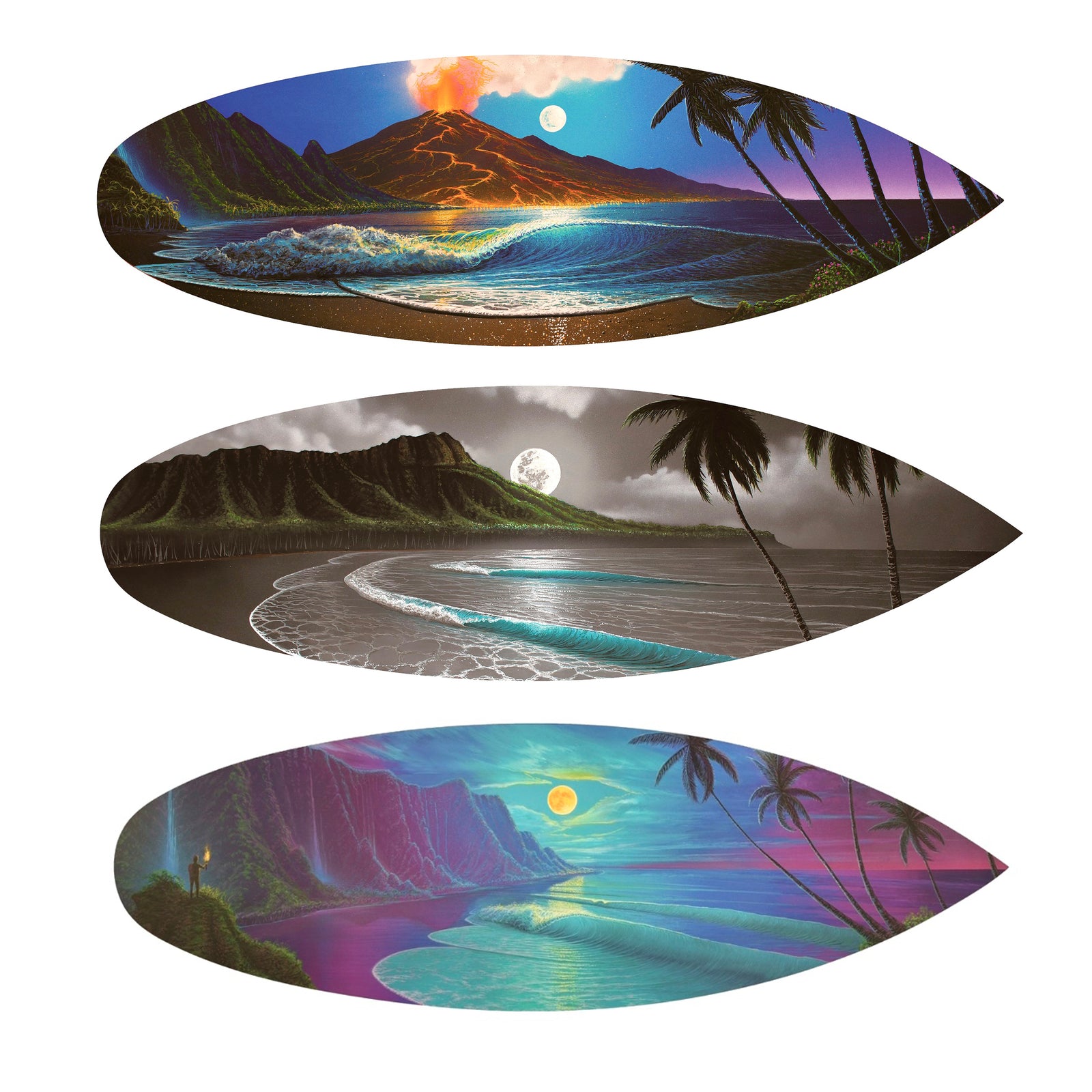 Full Moon Collection 15" Mini Surfboard Prints (Set of 3)