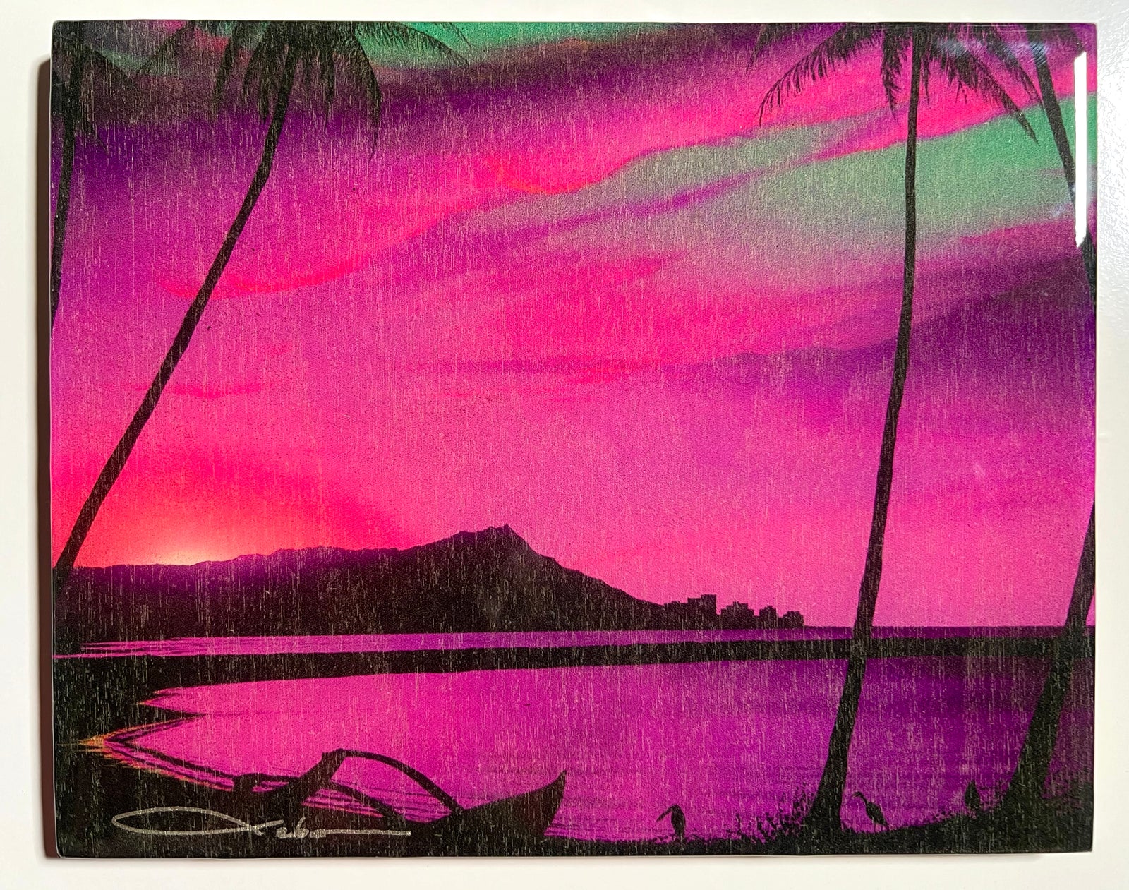 "Diamond Head Pink Sunrise" Wood Block Print