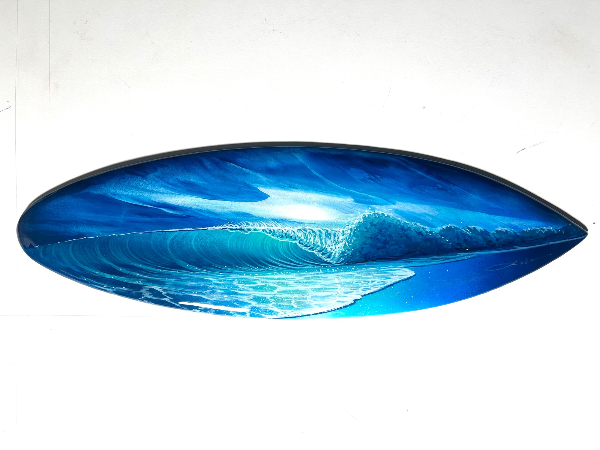 Moonlit Splash ” Original Painting on 24” inch mini Wooden Surfboard with Diamond Dust & Epoxy Finish