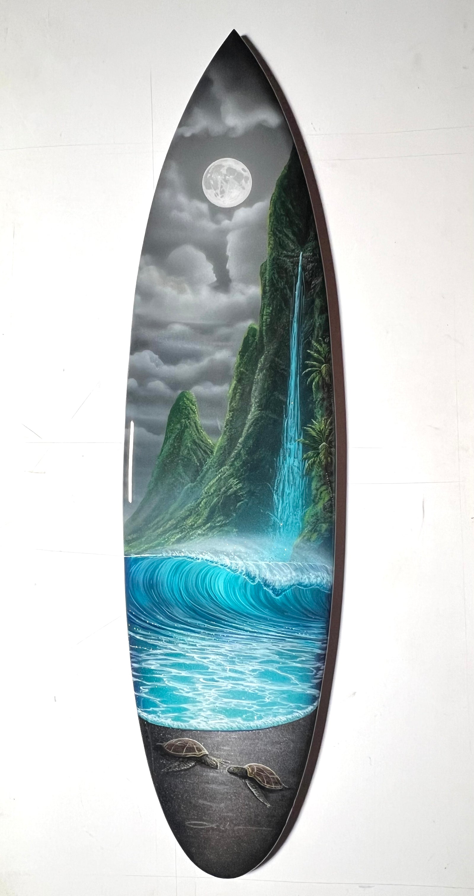 “Together In Paradise " Original Painting on 40” Mini Surfboard with Epoxy