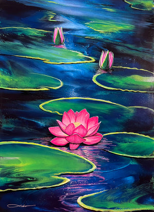 “Moonlit Lilies” Original Painting on 18” x 24” canvas