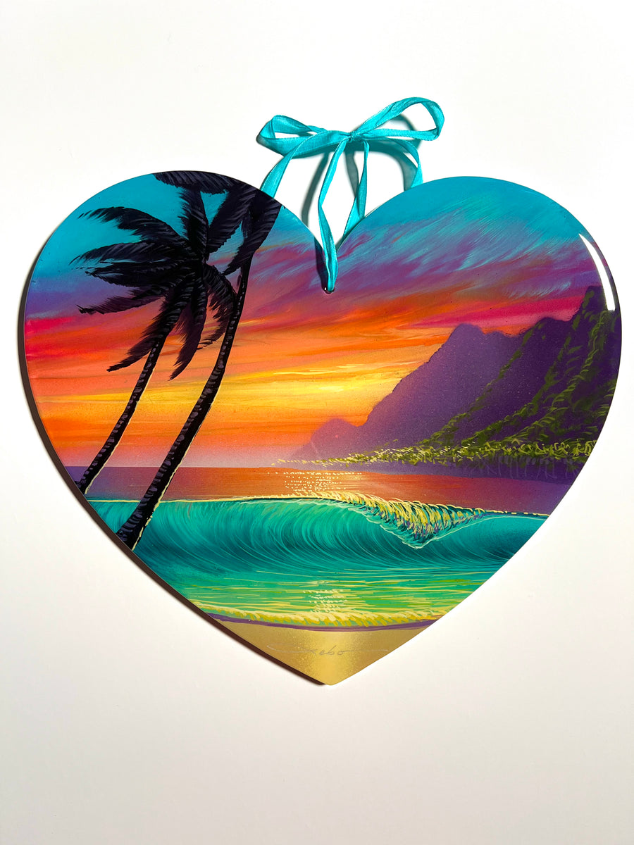 Island Love ” Original Painting on 14” x 12” wood Heart panel