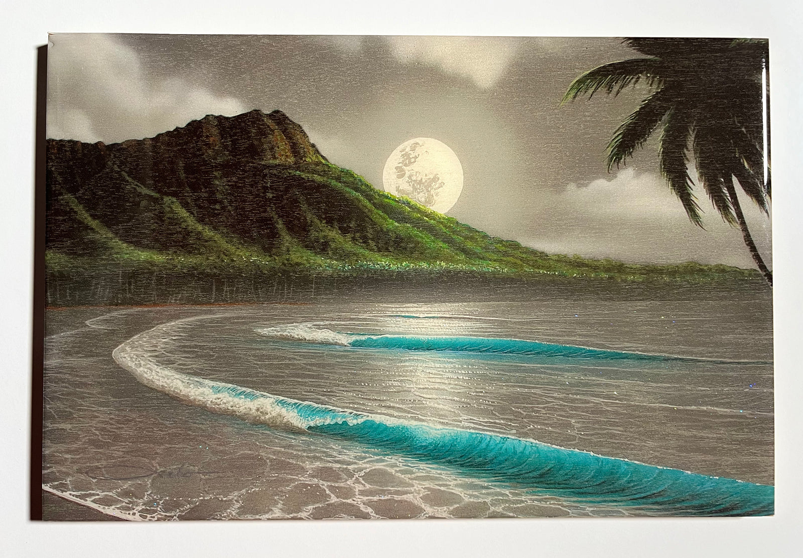"Moonrise Waikiki" Wood Block Print
