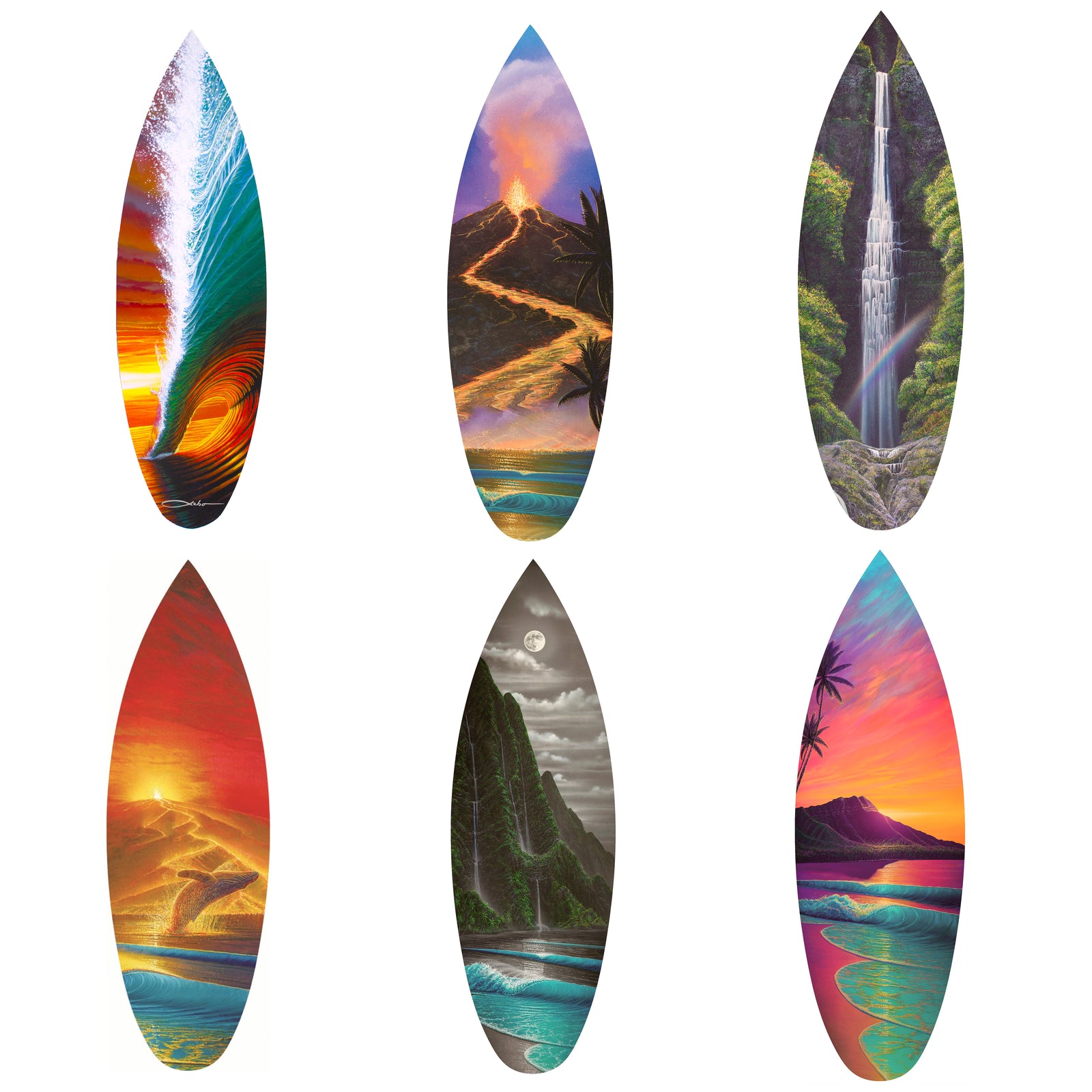 Hawaii Collection 15" Mini Surfboard Prints (Set of 6)