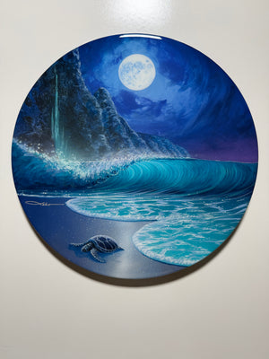 “Turtle Moon  " Original Painting on 16” round panel with epoxy finish
