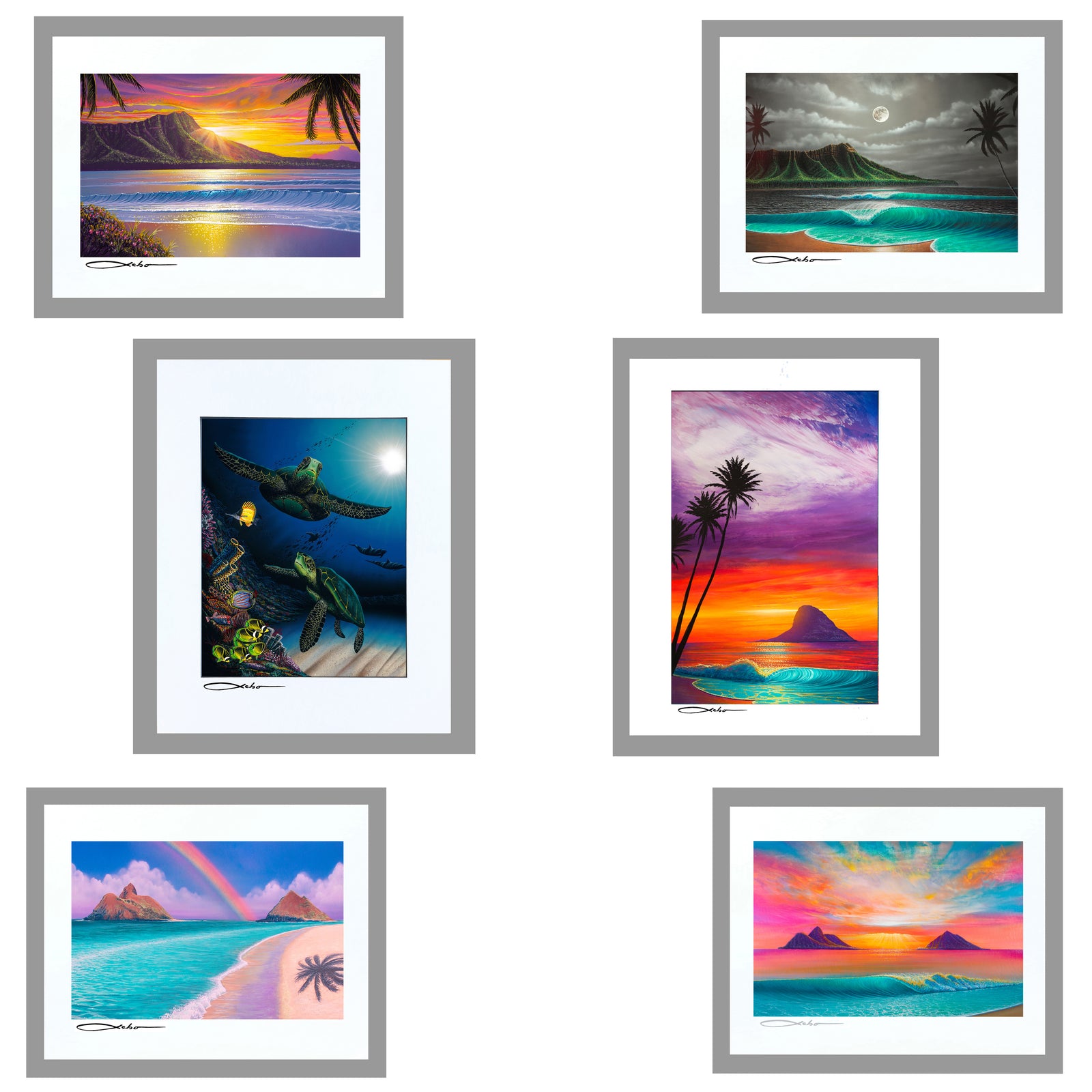 Paradise Oahu Collection 11" x 14" Matted Prints (Set of 6)