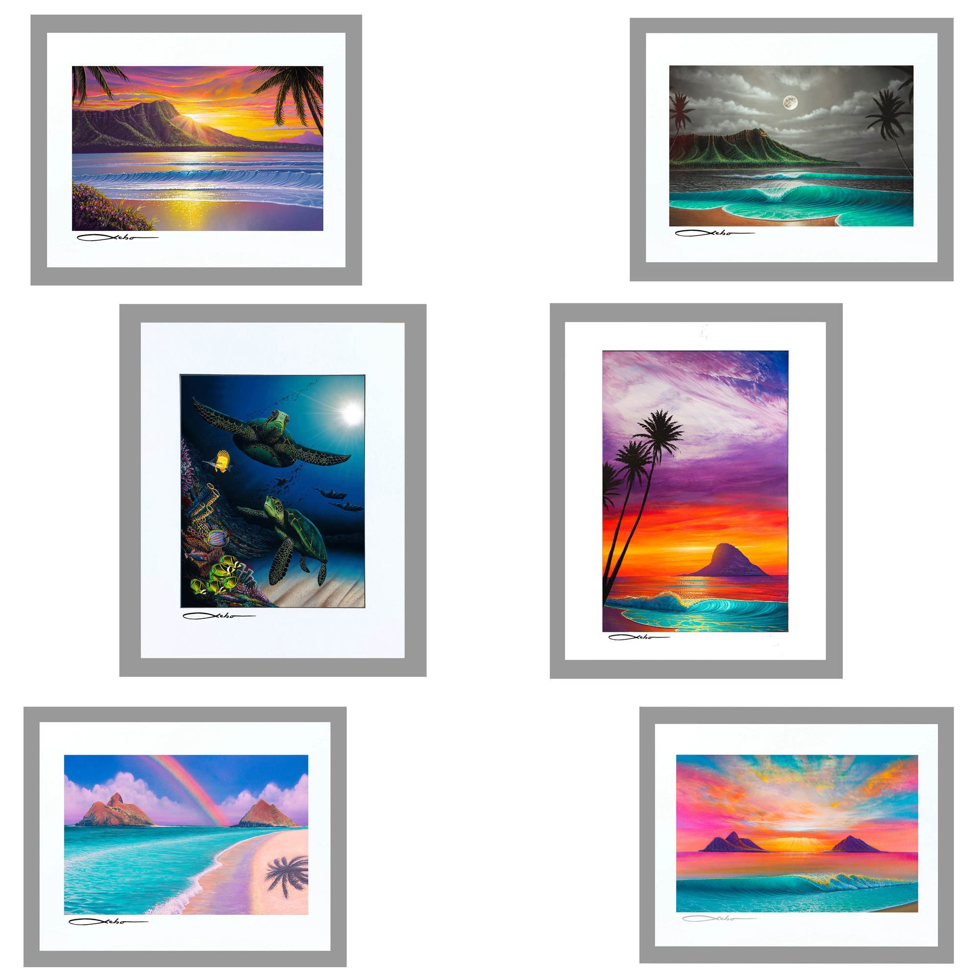 Paradise Oahu Collection 11" x 14" Matted Prints (Set of 6)