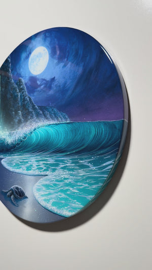 “Turtle Moon  " Original Painting on 16” round panel with epoxy finish