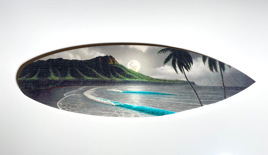 24" "Moonrise Waikiki" Mini Surfboard Print with Epoxy