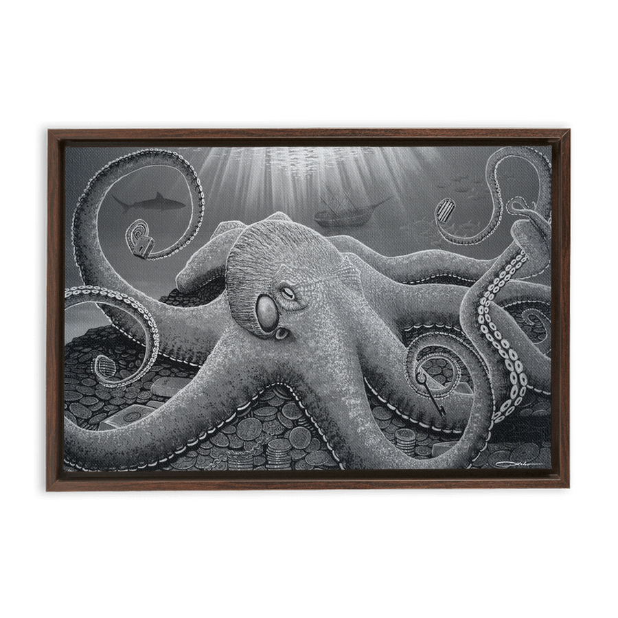 "No Man's Treasure Black and White" Framed Traditional Stretched Canvas