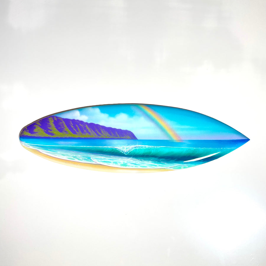 24" "North Shore Sparkle" Original Painting on Mini Surfboard with Epoxy