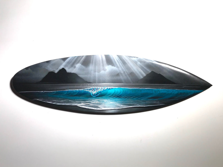 "Moonlight Lanikai" 24" Original Painting on Mini Surfboard