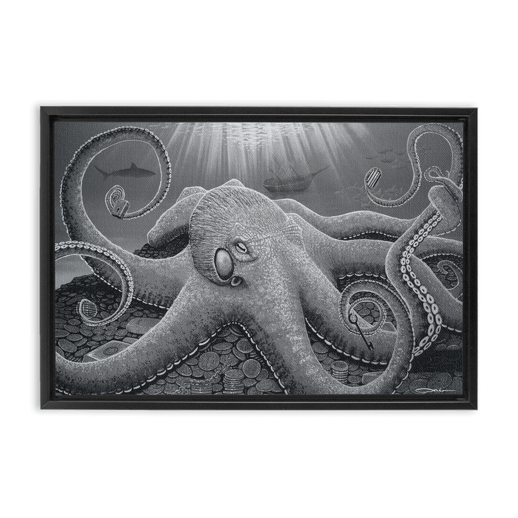 "No Man's Treasure Black and White" Framed Traditional Stretched Canvas