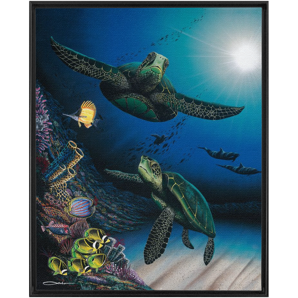 "Honu Reef" Framed Traditional Stretched Canvas