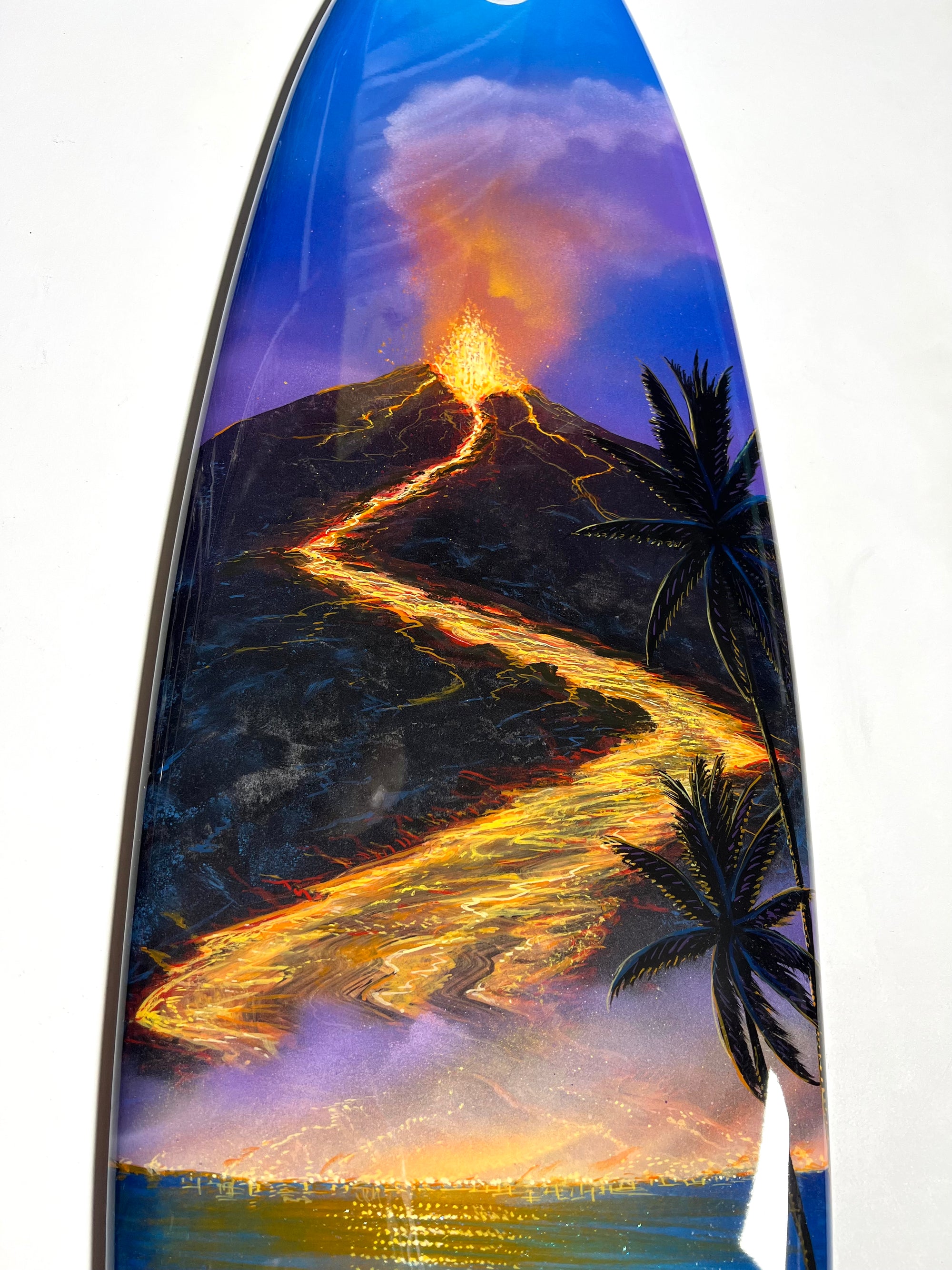 40" "Face Of Pele" Original Painting on Mini Surfboard with Epoxy finish