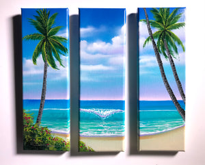 “By the Sea”. Triptych of 3- 4” x12” canvas panels ( SOLD)