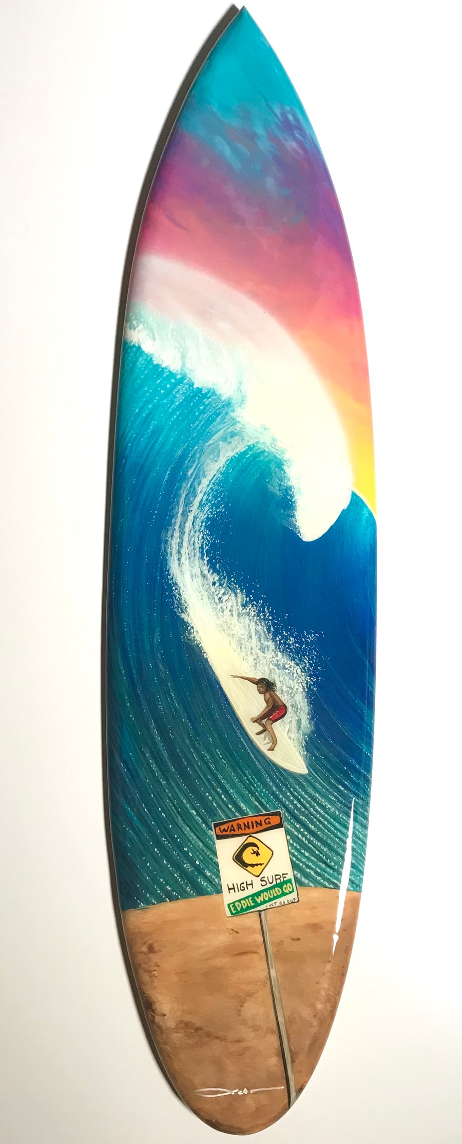40" "Eddie Would Go”Original painting on mini Surfboard with Epoxy finish