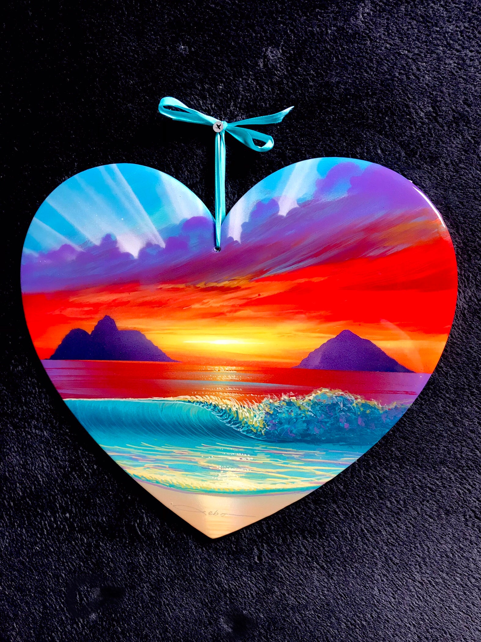 "Lanikai Love " Original Painting on 12” x 14” wooden Heart with Epoxy coating